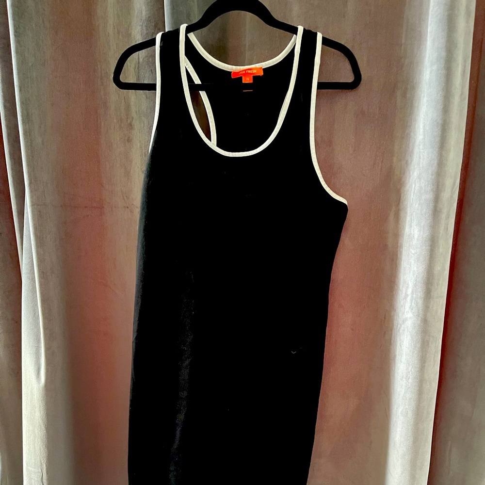 Racer back black dress with white trim